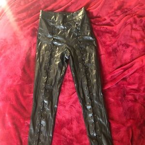 Faux leather lace up leggings